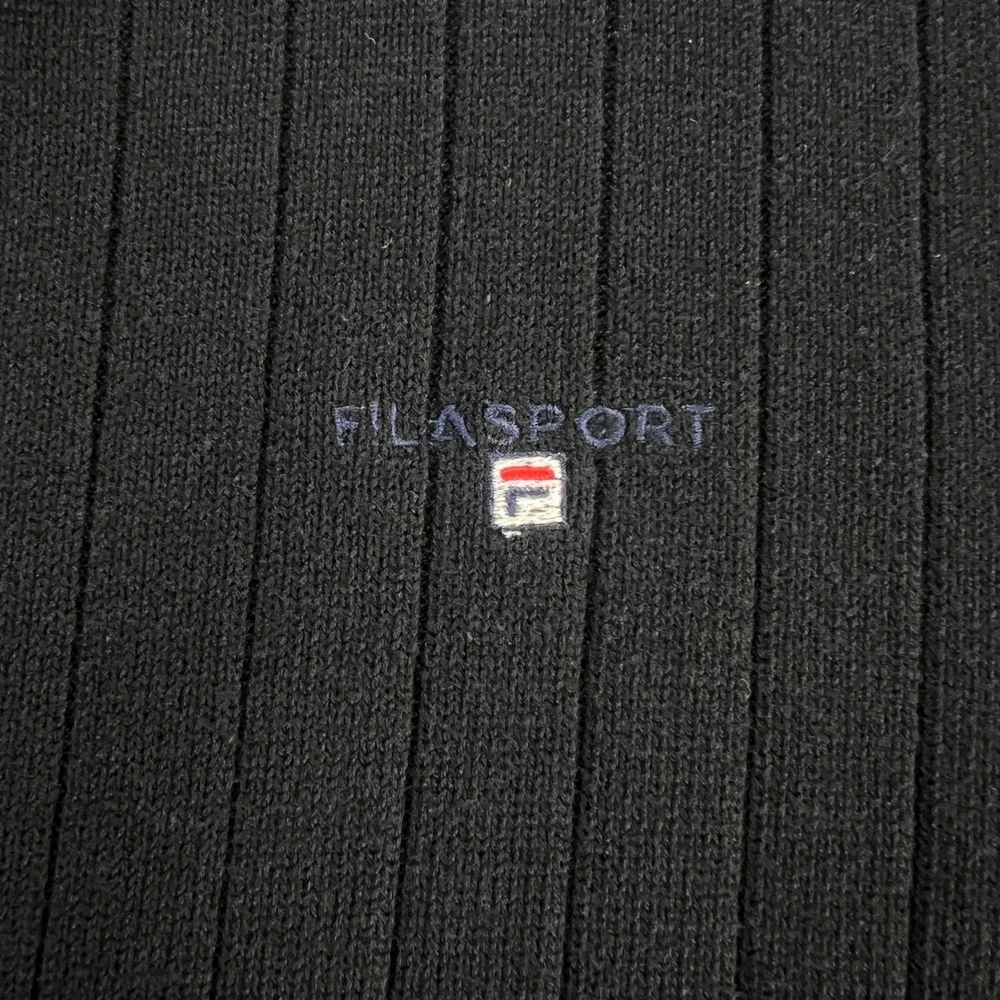 VTG Fila Sport Mens Black Ribbed Crewneck Sweater Long Sleeve XL Cotton Blend